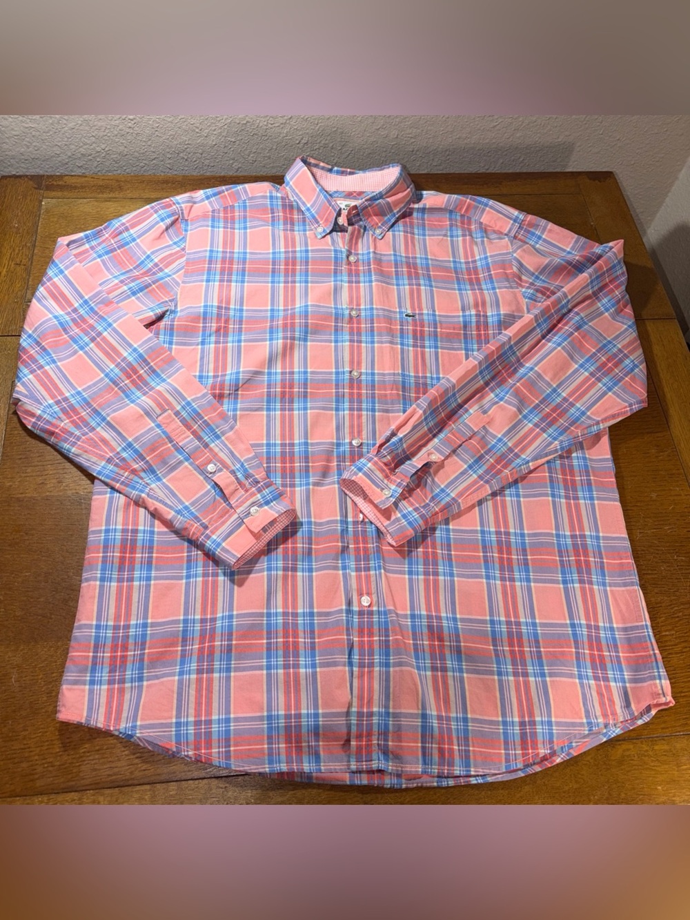 Lacoste Plaid Button Down Shirt Men’s 42 (Large) Long Sleeve Preppy Multicolor